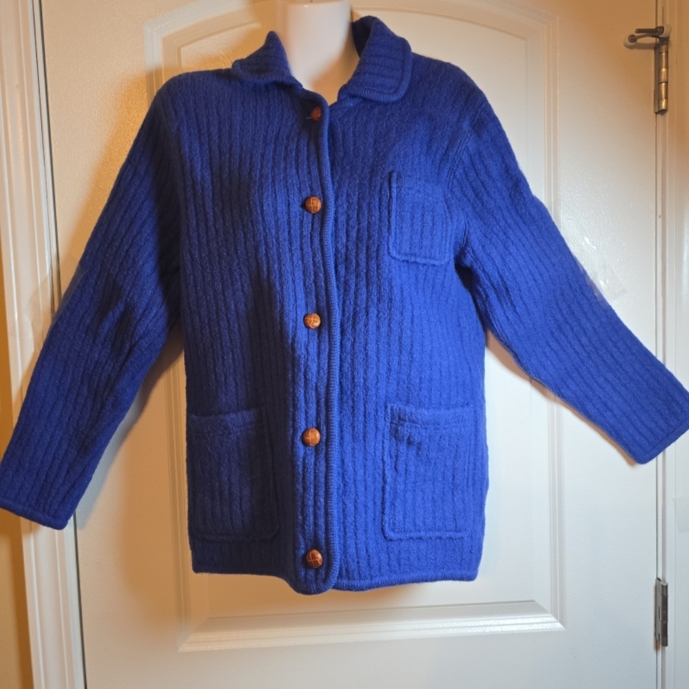 Easy Chic Blue 100% Wool thick cardigan